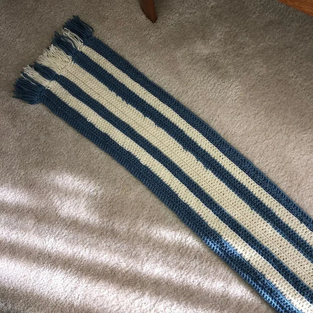 NWOT Handmade Crocheted Striped Fringe Scarf